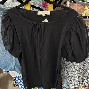 LOFT Black Puff Sleeve Blouse